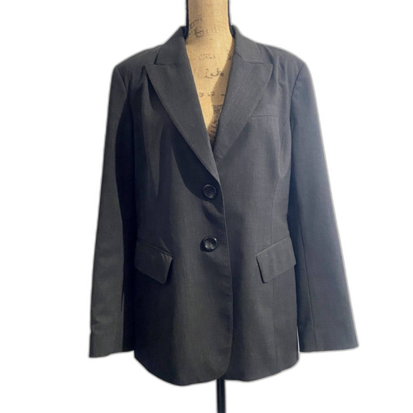 Lafayette 148 New York Two Button Suit Blazer Gray Virgin Wool Plus Size 14 - Picture 1 of 6